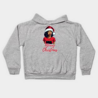 Black Woman Santa, Black Mrs Santa Claus, African American Santa, Merry Christmas Kids Hoodie